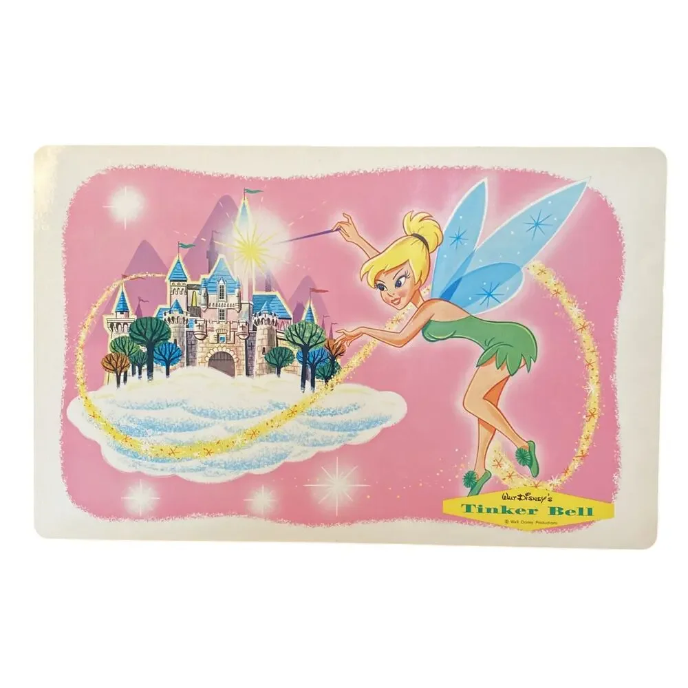 Vintage 1960s Walt Disney Laminated Placemats Tinker Bell Sword Stone Set 6